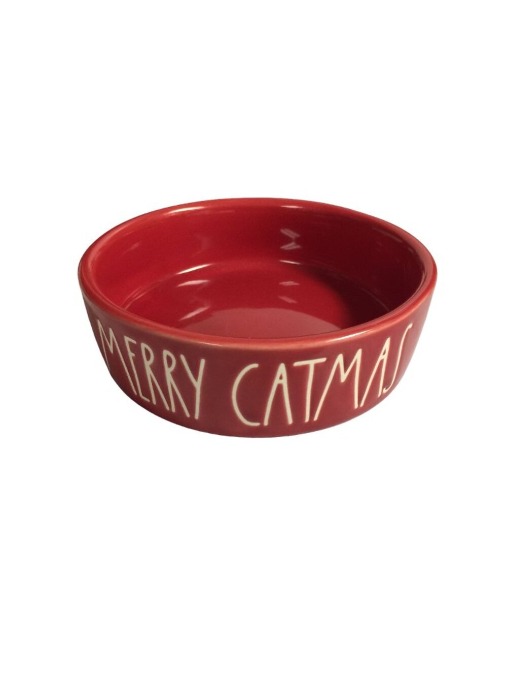 Rae Dunn MERRY CATMAS Small Red Ceramic Cat 5" Pet Dish